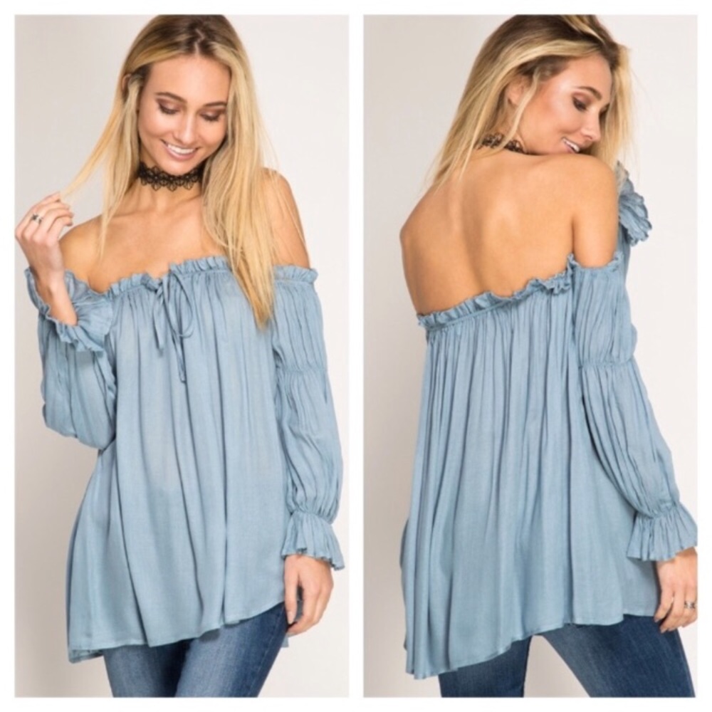 {SHE + Sky} Off Shoulder Peasant Top | S |